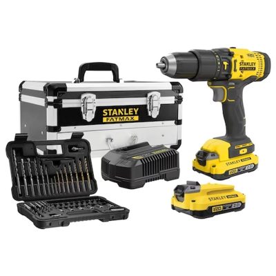 Taladro Percutor 1/2" 20V Stanley SCD711D2FA-B2 con 2 Baterías y 50 Piezas