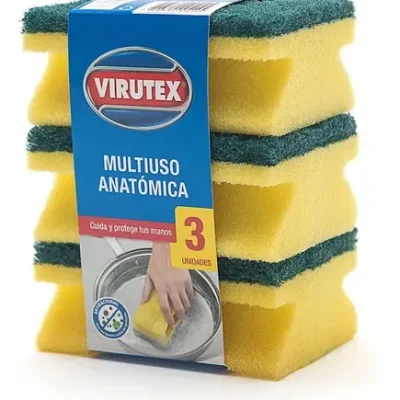 Esponja Virutex Multiuso Antibacterial Acanalada (x3 unidades)
