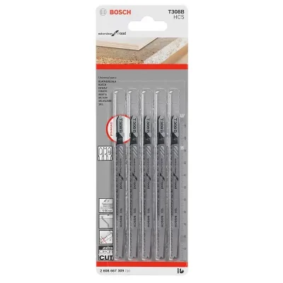Hojas de Sierra Caladora Bosch T308B HCS Corte Fino en Madera - Pack de 5