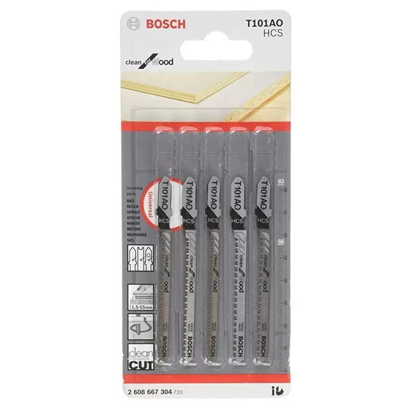 Hoja de Sierra Caladora Bosch T101AO HCS 5 Unidades para Cortes Curvos Finos en Madera
