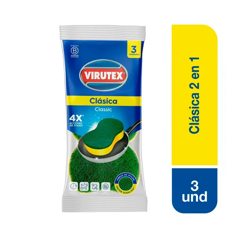 Esponja Clásica 2 en 1 Virutex (x3 unidades)