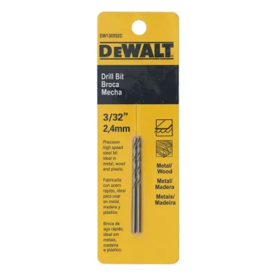 Brocas para Metal HSS DeWalt DW130332C de 3/32" — Blíster de 2 Unidades