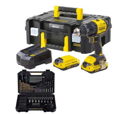 Taladro Percutor Stanley SBD716D2K-K2 20V Brushless 1/2" + Set 100 Piezas