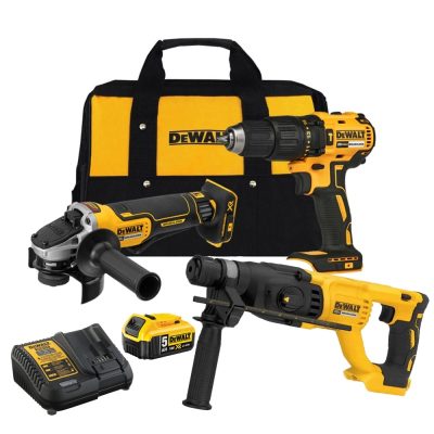 Combo Inalambrico DeWalt DCK248P1-K8 20V: Taladro Percutor, Amoladora 4 1/2" y Rotomartillo SDS Plus con Bateria 5.0Ah
