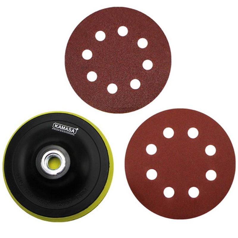 Set de Lijas Kamasa KM1303 115 mm con Plato Velcro y 5 Granos
