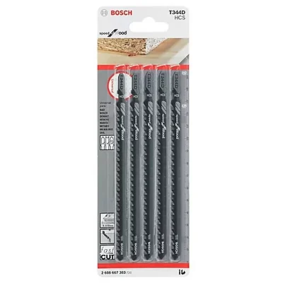 Set de Hojas de Sierra Caladora Bosch T344D para Madera, 5 Unidades Corte Recto Rápido