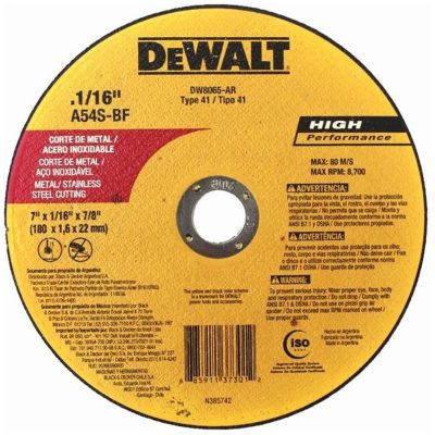 Disco de Corte DeWalt DW8065-C de 7" x 1.6 mm para Metal y Acero Inoxidable