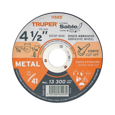 Disco de corte para metal 4-1/2" x 1.6 mm TRUPER 11585
