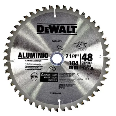 Disco de Sierra DeWalt DWA03200 7 1/4" 48 Dientes Eje 5/8" para Aluminio y Melamina
