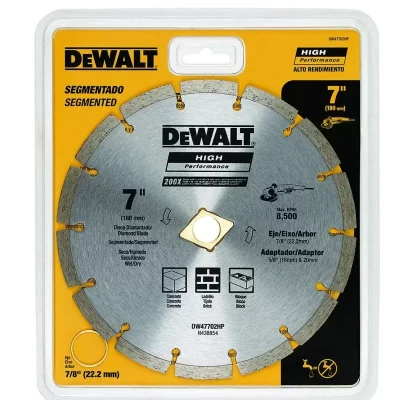 Disco Diamantado DeWalt DW47702HP 7" Segmentado — corte de concreto y ladrillo, con bujes reductores