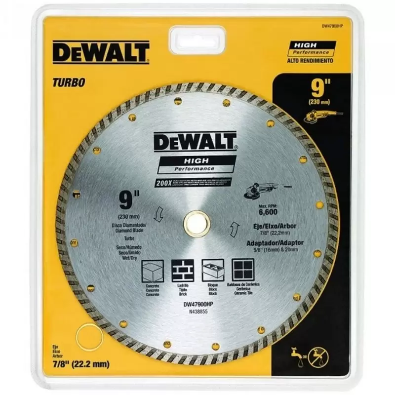 Disco Diamantado DeWalt DW47900HP 9" Turbo Continuo para Concreto y Ladrillo