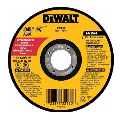 Disco de corte DeWalt DW8062-C de 4 1/2" x 1.2 mm para metal y acero inoxidable
