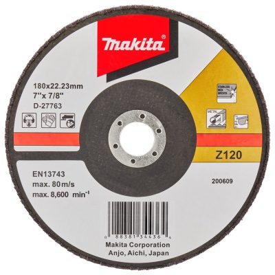 Disco flap de zirconio Makita D-27763 de 7" grano 120 con encastre M14 para acero inoxidable