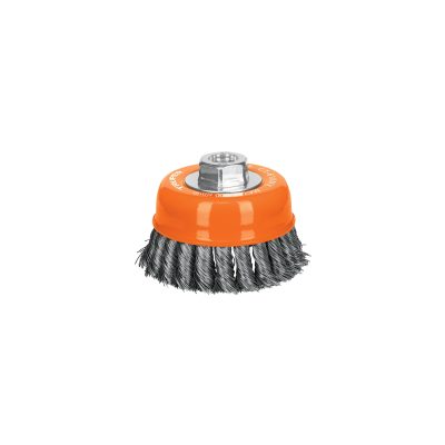Carda copa 4" alambre trenzado grueso, eje M14, TRUPER