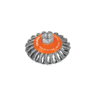 Carda tipo cónico 4" alambre trenzado, multi-rosca, TRUPER