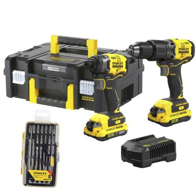 Combo Atornillador de Impacto y Taladro Percutor Stanley Fatmax 20V 2 Baterías 27 Pzas