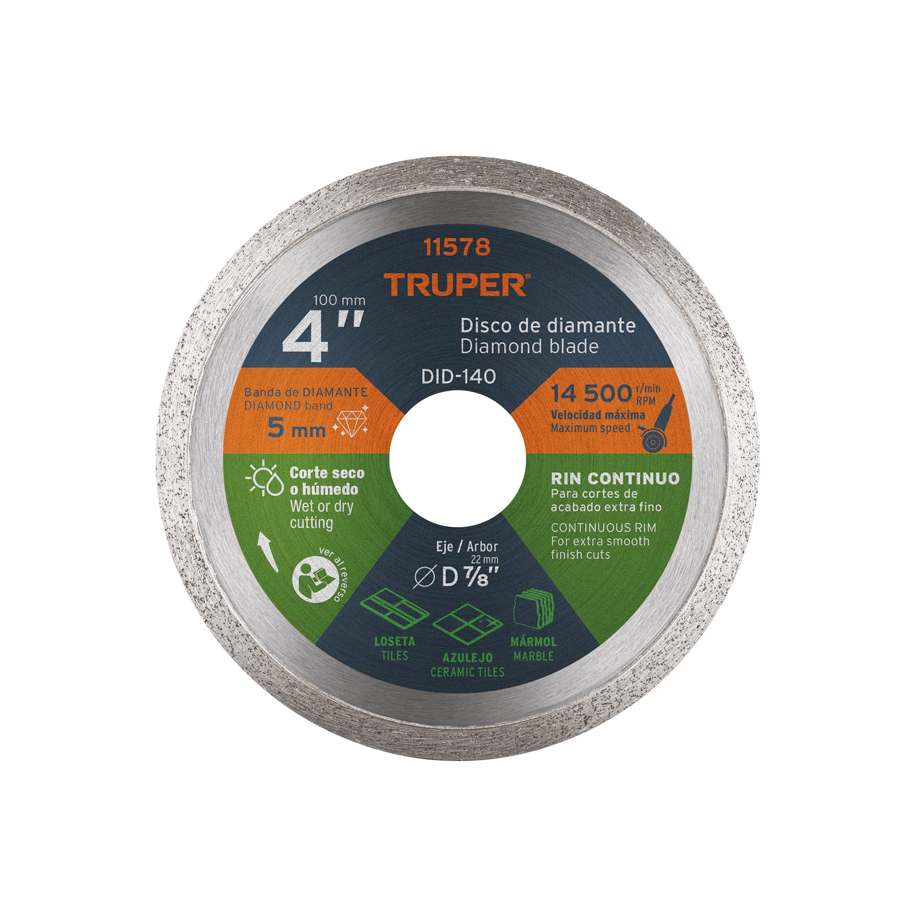 Disco diamantado de borde continuo 4" x 1.6 mm TRUPER 11578