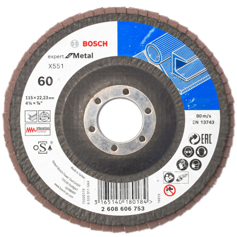 Disco Flap Curvo Bosch Expert for Metal 4 1/2" Grano 60 Base de Fibra
