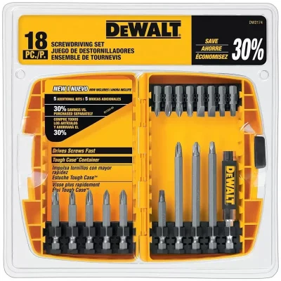 Set de Puntas de Atornillar DeWalt DW2174 de 18 Piezas en Acero Endurecido con Estuche