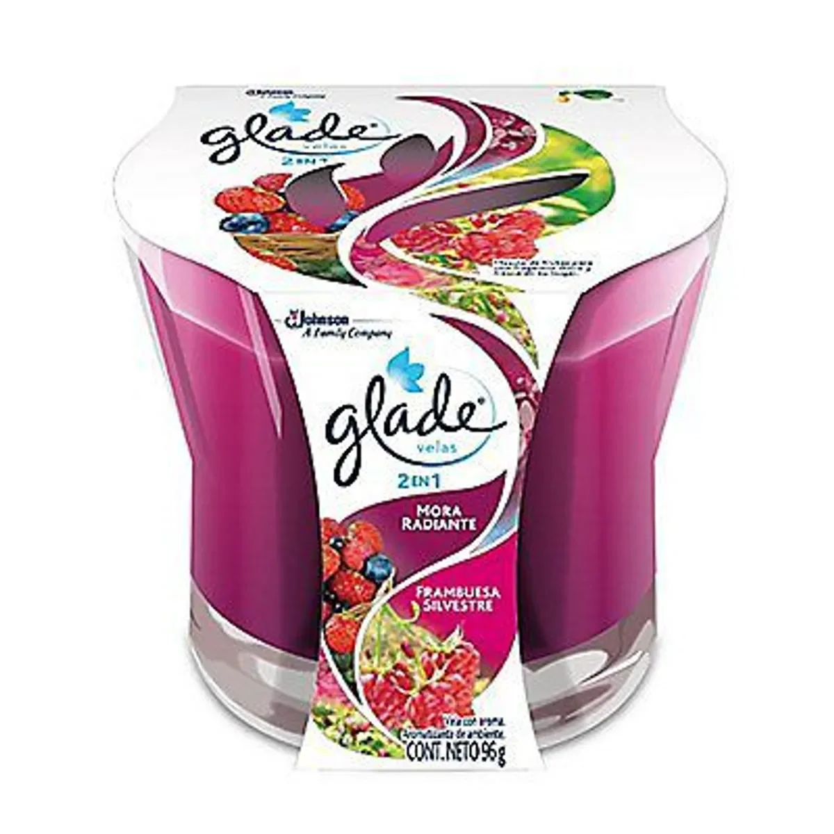 Vela Aromática Glade 2 en 1 Mora Radiante y Frambuesa Silvestre 96g