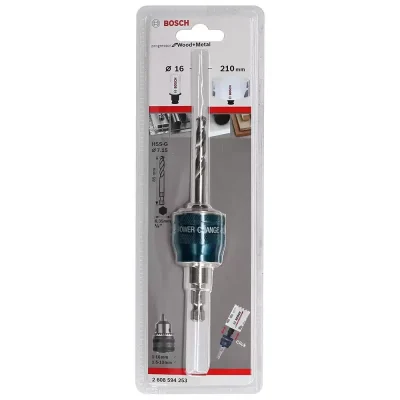 Adaptador Portacopa Bosch Power Change 16 a 210 mm Vástago Hexagonal con Broca Piloto HSS-G
