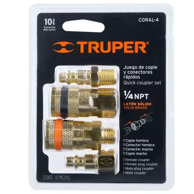 Juego de Acoples y Conectores Truper 19080 Latón 1/4" NPT
