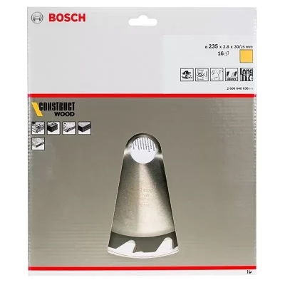 Disco de sierra circular Bosch Construct Wood 2608.640.636 de 9 1/4" con 16 dientes de carburo