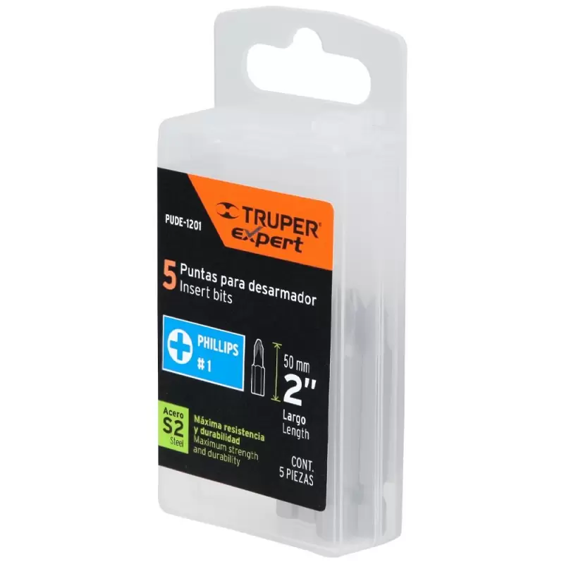 Set de Puntas Phillips Truper 12146 PH1 x 50mm 5 Piezas