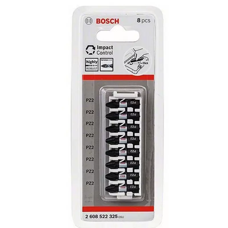 Puntas de Atornillar Bosch Impact Control Pozidriv PZ2 x 25 mm Acero S2, Pack 8 Unidades