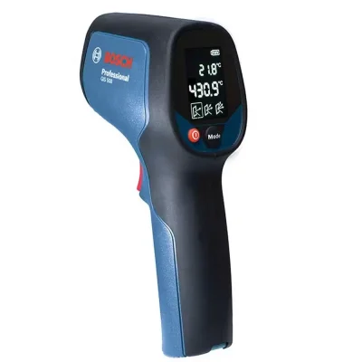 Termómetro infrarrojo Bosch GIS 500 con rango de -30 °C a +500 °C y 3 niveles de emisividad