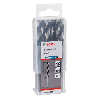 Brocas para Metal Bosch HSS PointTeQ de 1/4" (6.35 mm), Caja de 10 Unidades