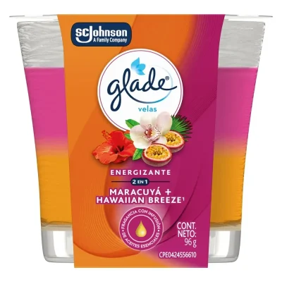 Vela Aromática Glade 2 en 1 Maracuyá y Hawaiian Breeze 96g