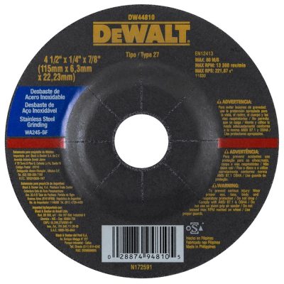 Disco de Desbaste DeWalt DW44810 de 4-1/2" x 6,3 mm — grano WA24S-BF para acero inoxidable