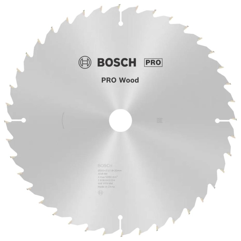Disco de Sierra Bosch PRO Wood 12" (305 mm) de 40 Dientes de Widia para Madera